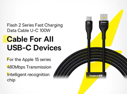 Baseus Flash Series2 100w All Compatible Fast Charging USB to Type-C Data Cable