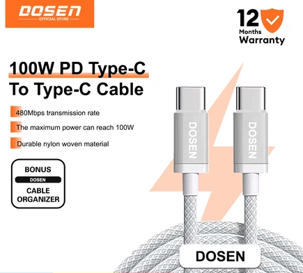 DOSEN Quick Charge PD USB C To USB Type C 1M-2M Cable For Phone Laptop Black White(100W)
