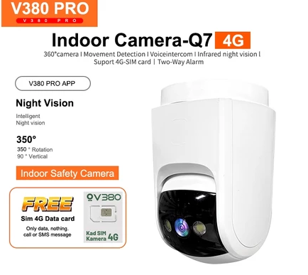 V380 PRO Q7 Camera CCTV 4G IP Security Cam PTZ Wifi Camera Two-Way Voice, Alarm, Color Night Vision