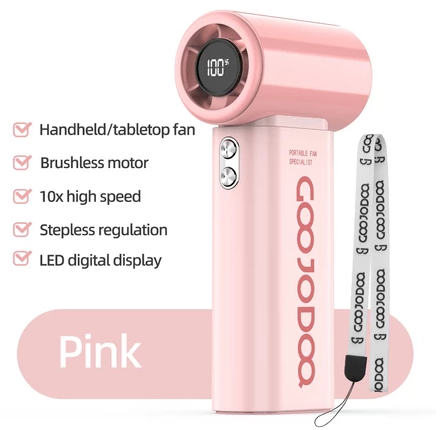 GOOJODOQ Mini Fan 4000mAh Turbo Mini Fan Rechargeable Handheld Portable Strong Wind Jet Hand+Case